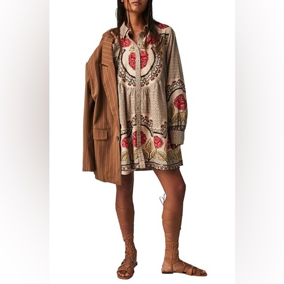 Free People Smell the Roses Mini Dress - tea color, worn twice. Size LARGE - Picture 1 of 7